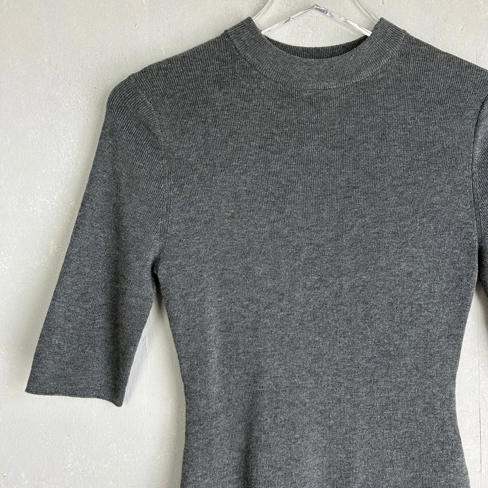 ADAY size M Like a Glove bodysuit high neck short sleeve gray merino wool blend - Picture 3 of 11